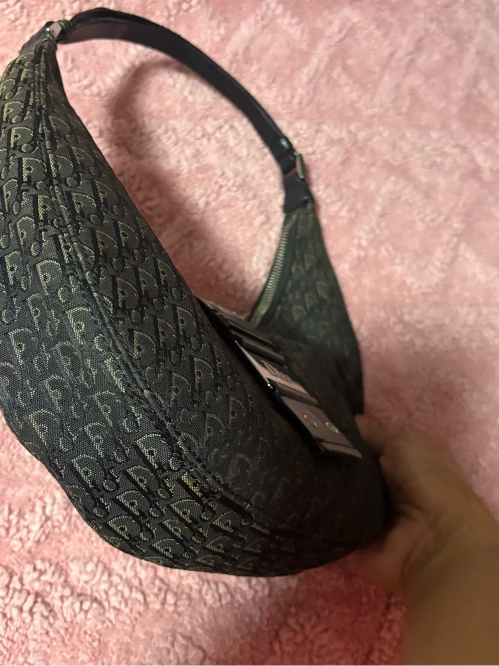 Dior Black Trotter Monogram Croissant Shoulder Bag